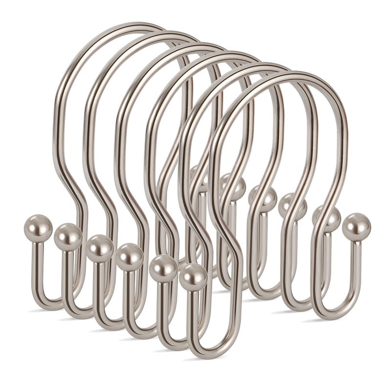 TENOVEL 24 Pack Double Shower Curtain Hooks Rings  TENOVEL Double Sided Shower Curtain Hooks Rust Proof for Shower Curtain  Stainless Steel Bathroom Shower Hangers Rings for Shower Rods  Brushed Nickel - Image 1